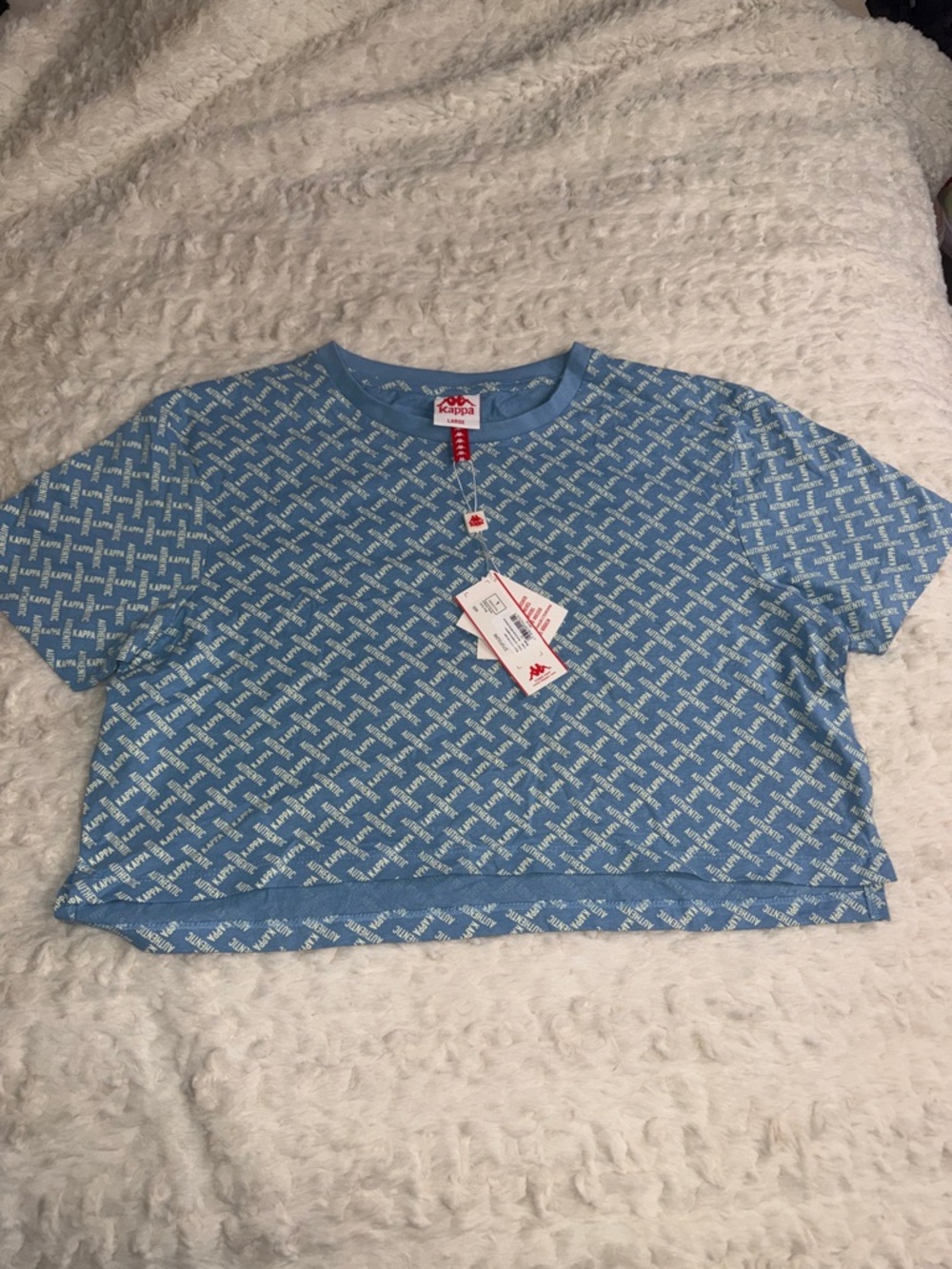 Kappa Light Blue All-Over Logo Crop Tee